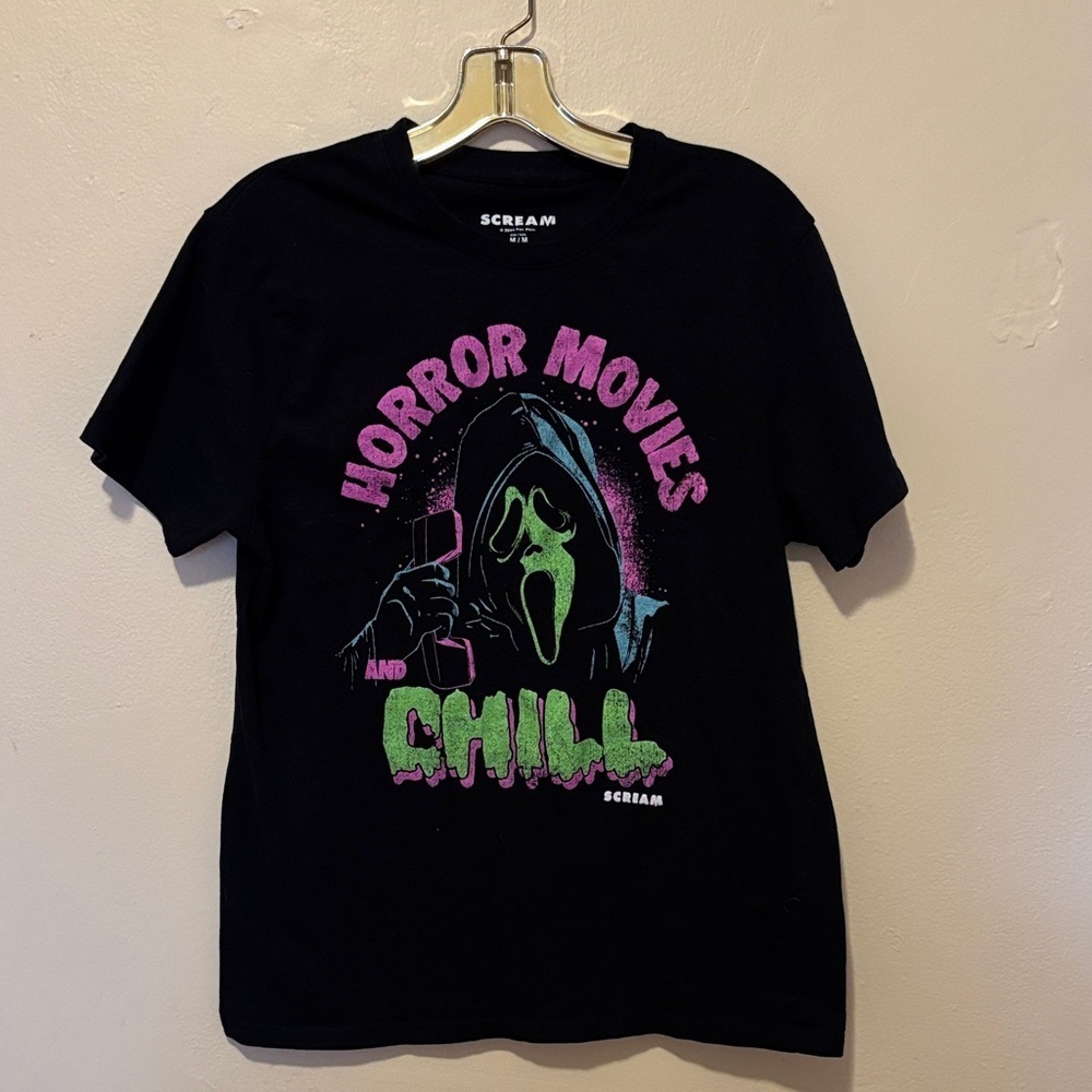 Scream Black Long Sleeve Tee with Horror Movies Design